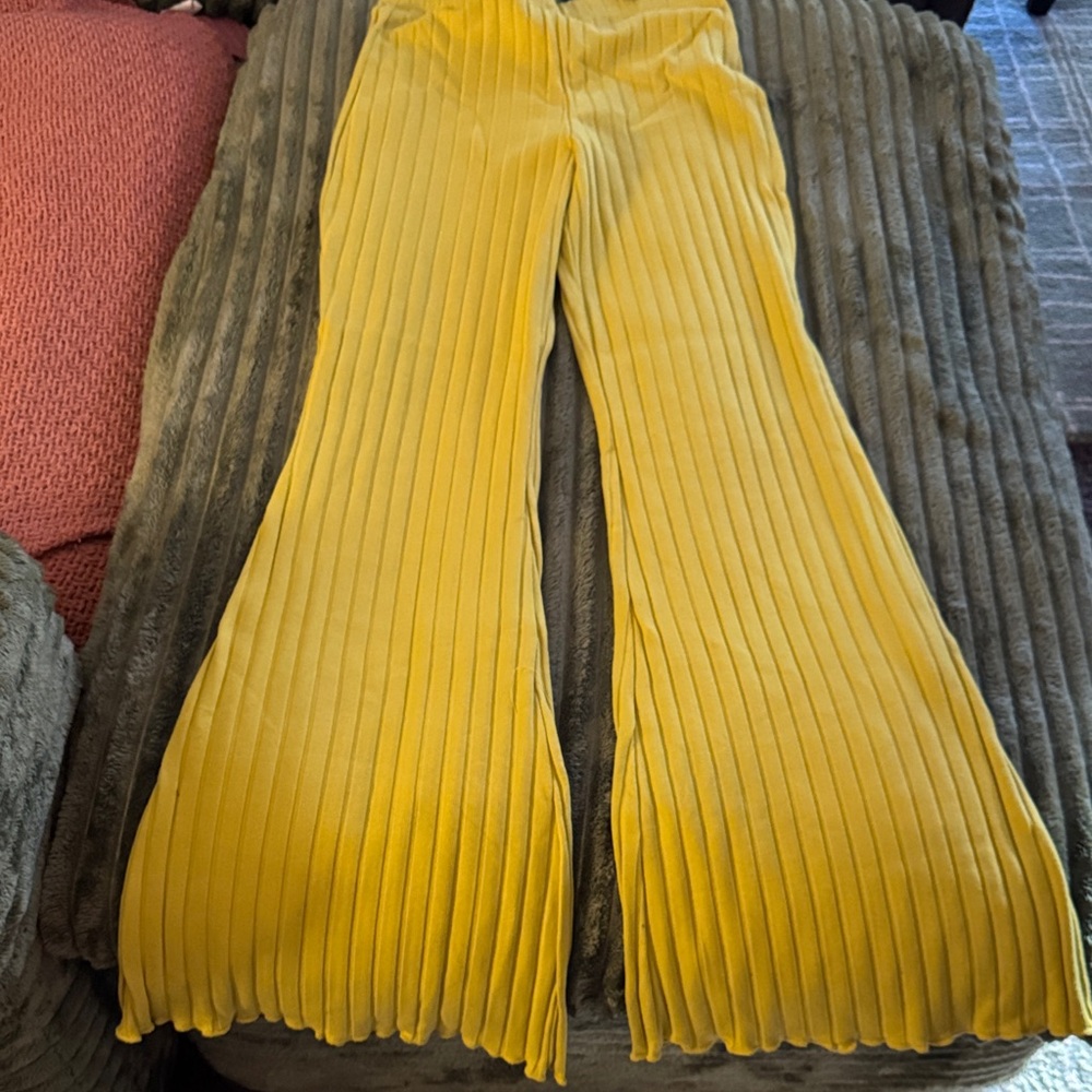 Forever 21 Yellow Pleated Wide-Leg Pants